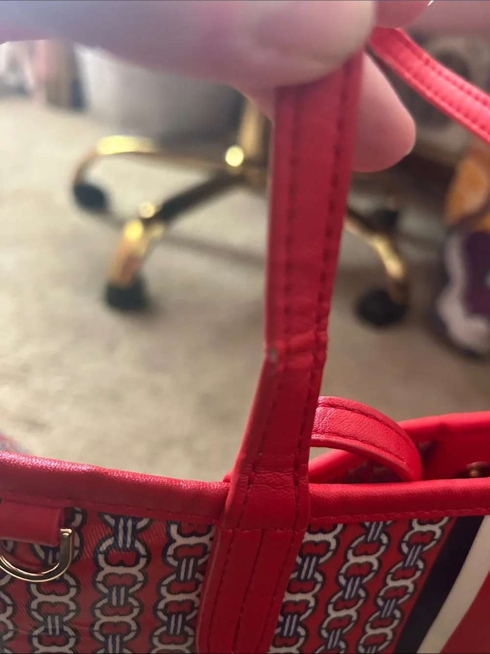 Tory Burch Gemini Red, White and Navy Patterned Canvas Tote